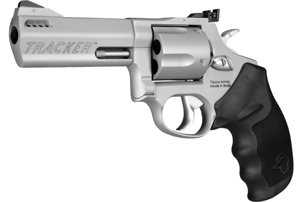 Taurus 44 Tracker 4" Matte Stainless, 5-Shot — right quarter view