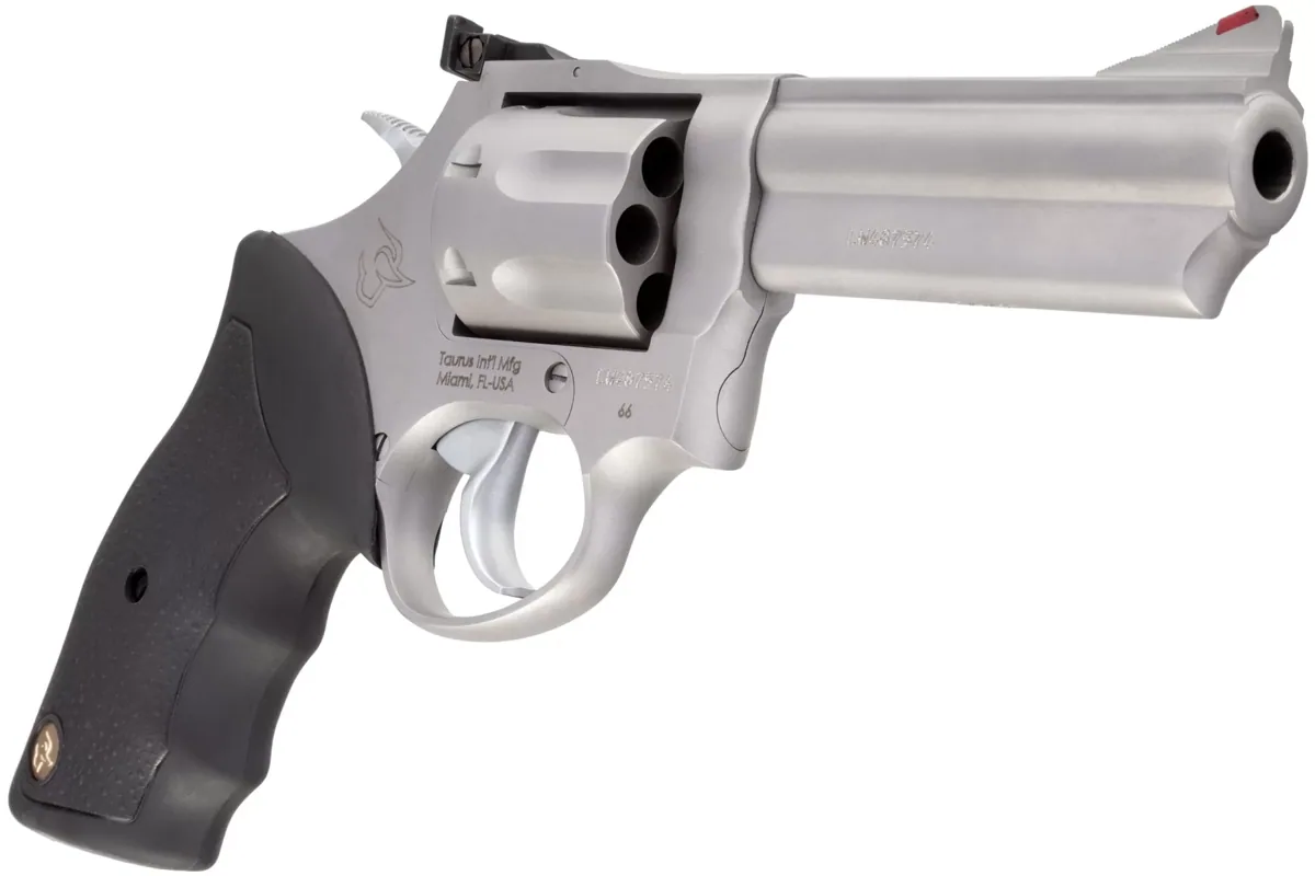 Taurus 66 .357 Mag 4" Matte Stainless, 7-Shot — right quarter view