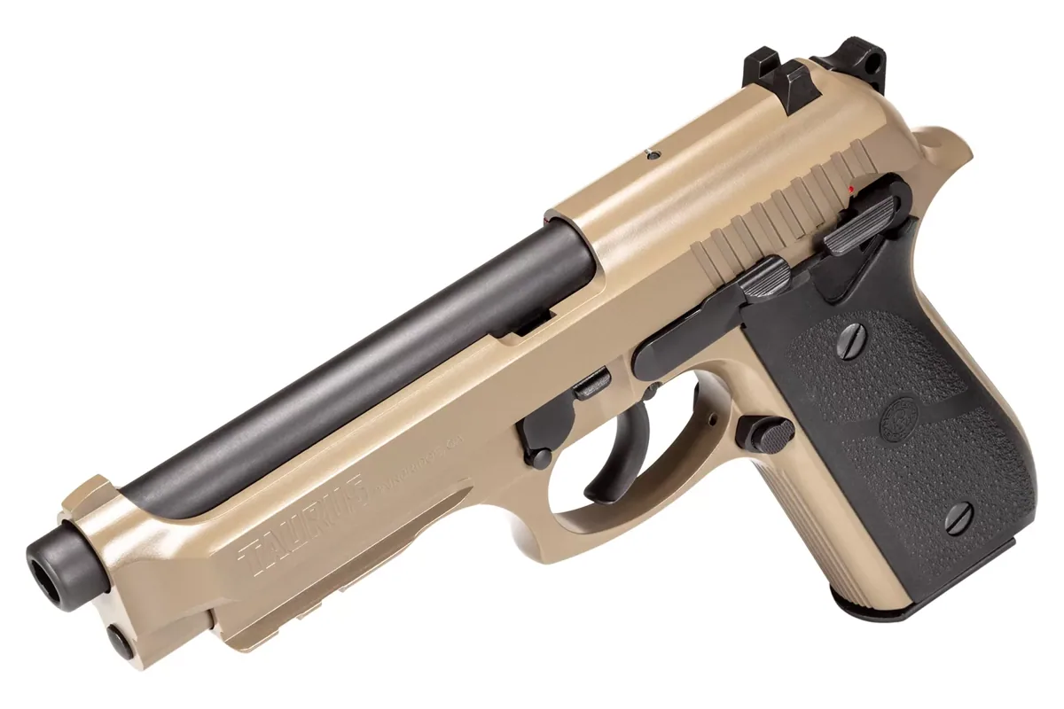 Taurus PT92 9mm Cerakote FDE, 17 Rounds — right quarter view