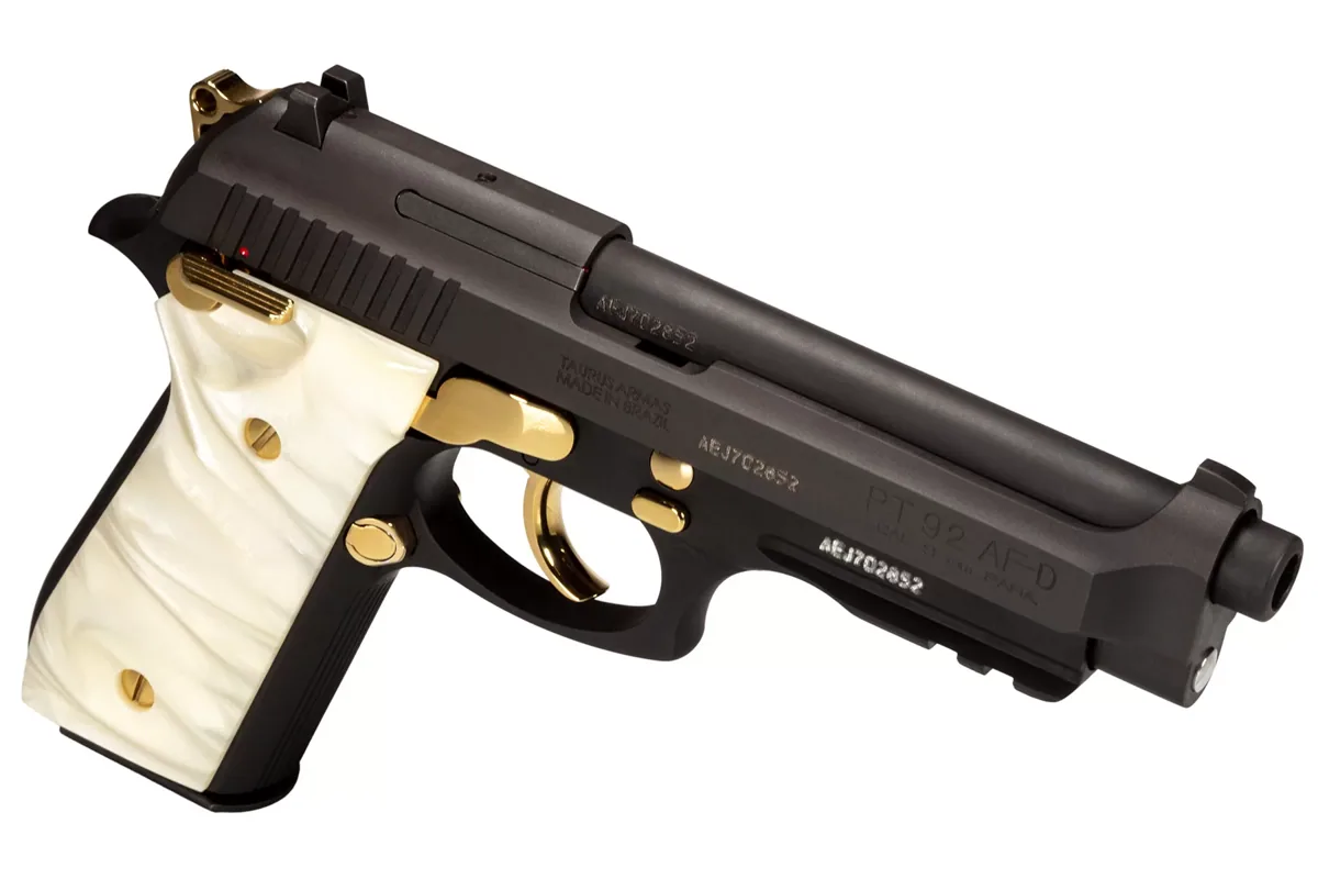 Taurus PT92 9mm Natural Anodized, 17 Rounds — right quarter view